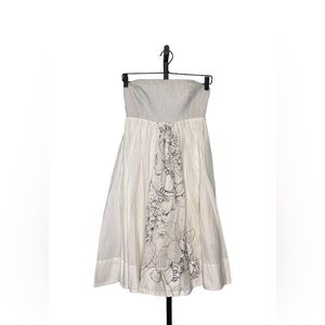 Anthropologie Maeve White Strapless Floral Cotton Dress Size 2